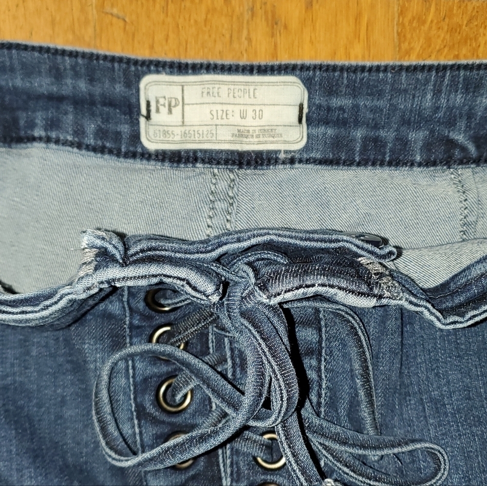 Free People High Rise Lace-Up Blue Jeans - Picture 2 of 11
